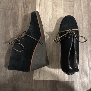 Sperry Black Suede Bootie wedge heels